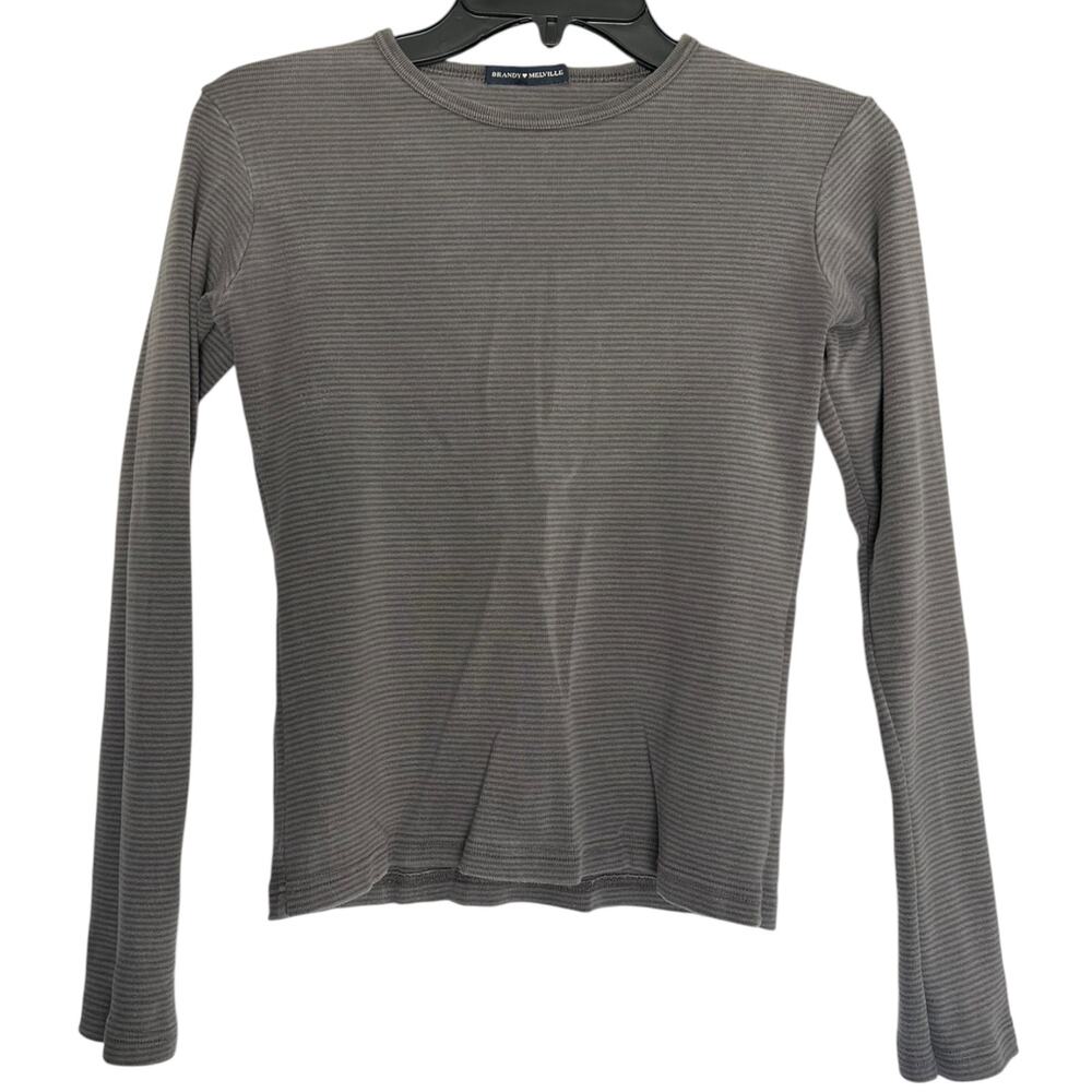 Brandy Melville Gray Striped Fitted Long Sleeve Top Made in Italy